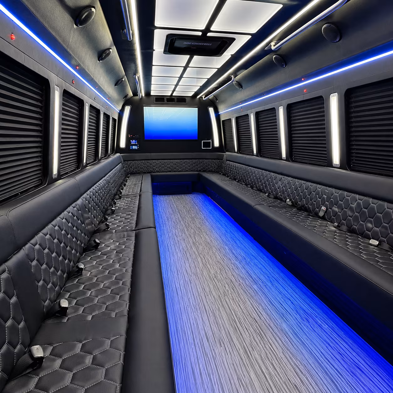 greenacres 50 passenger party bus inside